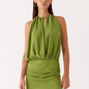 Dialed In Chiffon Mini Dress - Fern Green