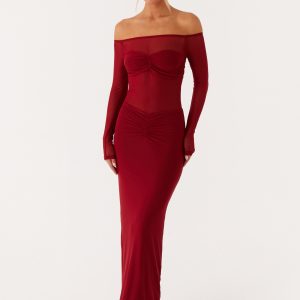 Divine Beauty Mesh Maxi Dress - Maroon