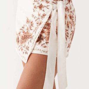Dreamy Days Wrap Tie Side Mini Skirt - Ivory