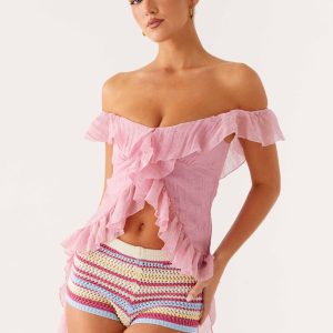 Dylan Off Shoulder Top - Pink