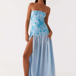 Eden Strapless Beaded Maxi Dress - Blue