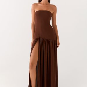 Eden Strapless Maxi Dress - Brown