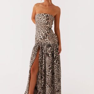 Eden Strapless Maxi Dress - Leopard