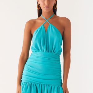 Egoist Crossover Mini Dress - Aqua Blue