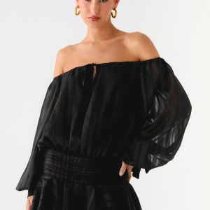 Eira Balloon Sleeve Mini Dress - Black