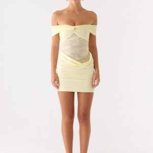 Either Way Off Shoulder Mini Dress - Yellow