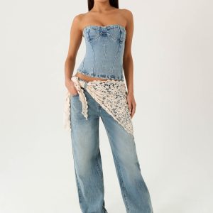 Elaris Scarf Low Rise Denim Jeans - True Denim