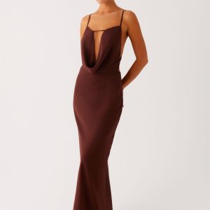 Elation Cowl Neck Maxi Dress - Chocolate