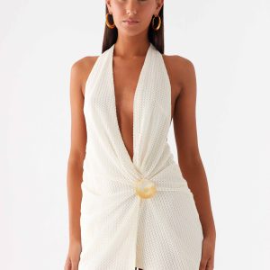 Eleanora Plunge Mini Dress - Ivory