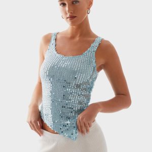 Electra Sequin Tank - Turquoise