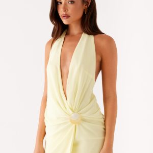 Eleanora Plunge Mini Dress - Yellow