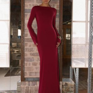 Elmont Long Sleeve Maxi Dress - Dark Cherry