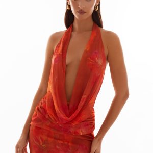 Elysia Chiffon Mini Dress - Amber