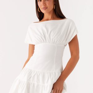 Ember Haze Boat Neck Mini Dress - Off White