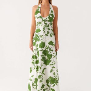 Ember Valley Cotton Maxi Dress - Verdant Bloom