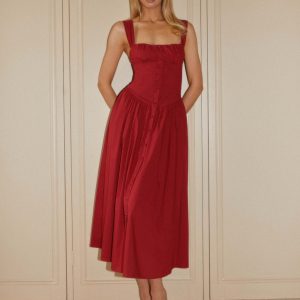 Emmalina Midi Dress - Deep Red