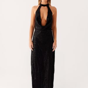 Empire Sequin Maxi Dress - Black
