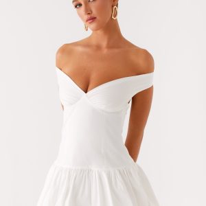 Endless Romance Off Shoulder Mini Dress - White