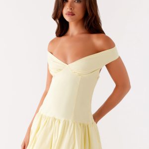 Endless Romance Off Shoulder Mini Dress - Yellow