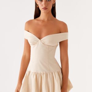 Endless Romance Off Shoulder Mini Dress - Butter