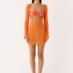 Estrella Long Sleeve Knit Mini Dress - Orange