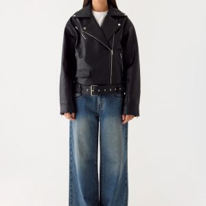 Ethan PU Biker Jacker - Black