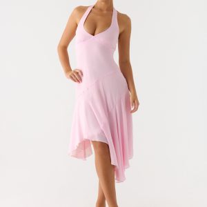 Faelie Halter Neck Asymmetrical Midi Dress - Pink