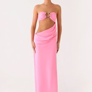 Falling Forever Strapless Beaded Maxi Dress - Pink