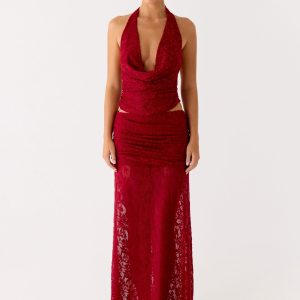 Farruko Jacquard Maxi Skirt - Dark Cherry