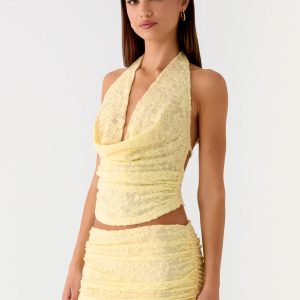 Farruko Jacquard Halter Top - Butter