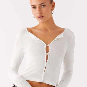 Fifth Ave Mesh Long Sleeve Top - Off White