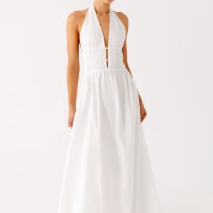 Figaro Halter Maxi Dress - White