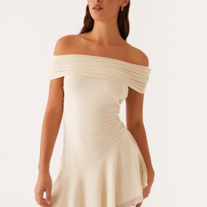 Finola Off Shoulder Mini Dress - Pastel Yellow