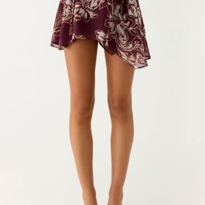 Fiore Asymmetrical Mini Skirt - Espresso Meadow