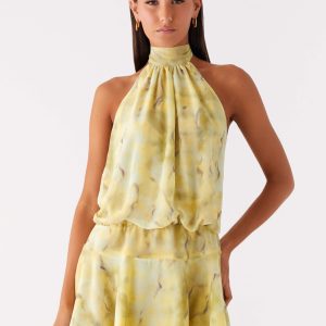 First Date Halter Mini Dress - Yellow Tie Dye
