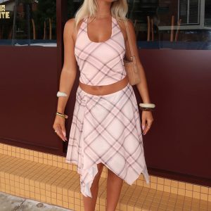 Fit Check Midi Skirt - Pink Check