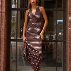 Float Away Maxi Dress - Chocolate Blue Dot