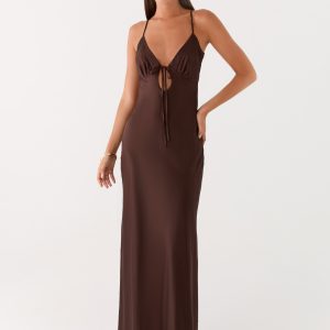 Flora Satin Maxi Dress - Chocolate