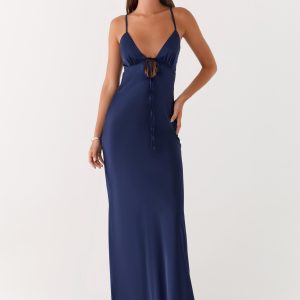 Flora Satin Maxi Dress - Navy