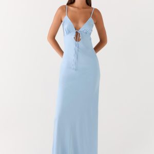 Flora Satin Maxi Dress - Ice Blue