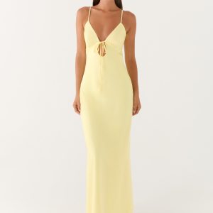Flora Satin Maxi Dress - Lemon