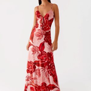 Flora Satin Maxi Dress - Sicily Sunsets Print