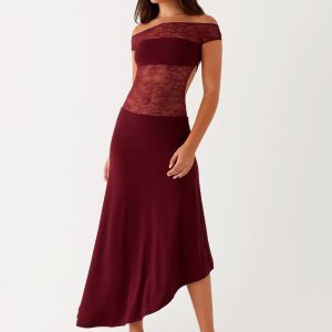 Francoise Lace Midi Dress - Burgundy