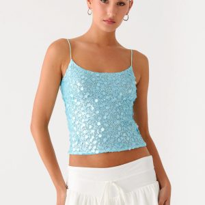 French Exit Sequin Top - Blue