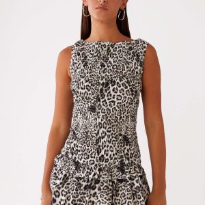 Garden Kisses Shirred Mini Dress - Leopard