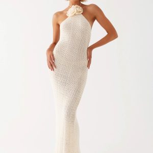 Gia Rose Halter Neck Maxi Dress - Ivory