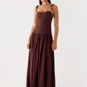 Giovanna Linen Maxi Dress - Chocolate Drizzle