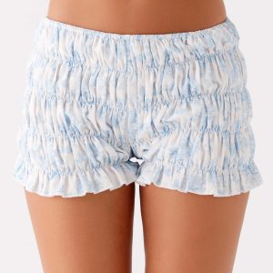 Girls Like Us Ruched Mini Shorts - Blue Floral