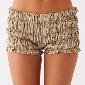 Girls Like Us Ruched Mini Shorts - Oatmeal Stripe