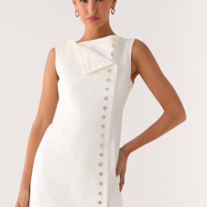 Golden Touch Cotton Mini Dress - White
